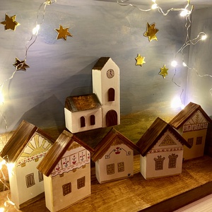 Karácsonyi falu világítással - karácsony - karácsonyi lakásdekoráció - karácsonyi falu, házikó - Meska.hu