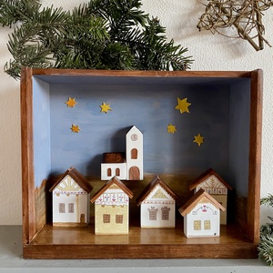 Karácsonyi falu világítással - karácsony - karácsonyi lakásdekoráció - karácsonyi falu, házikó - Meska.hu