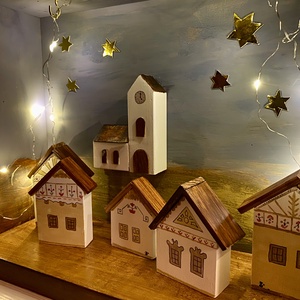 Karácsonyi falu világítással - karácsony - karácsonyi lakásdekoráció - karácsonyi falu, házikó - Meska.hu