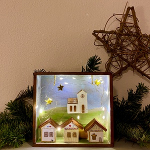 Karácsonyi falu világítással, Karácsony, Karácsonyi lakásdekoráció, Karácsonyi falu, házikó, Famegmunkálás, MESKA