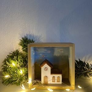 Kicsi templomos kép, Karácsony, Adventi díszek, Adventi ablakdekoráció, , MESKA