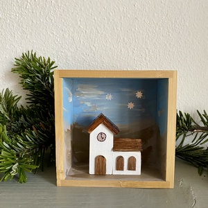 Kicsi templomos kép - karácsony - adventi díszek - adventi ablakdekoráció - Meska.hu