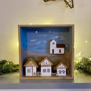 Karácsonyi falu templommal - kézműves ajándékötlet - Meska.hu