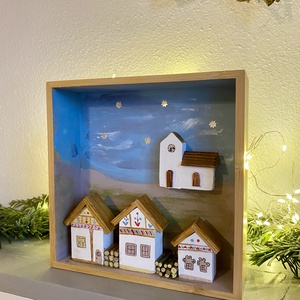 Karácsonyi falu templommal - kézműves ajándékötlet - karácsony - adventi díszek - adventi ablakdekoráció - Meska.hu