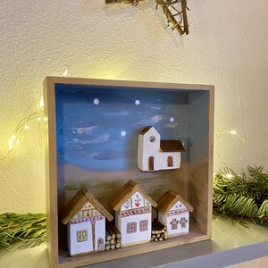 Karácsonyi falu templommal - kézműves ajándékötlet - karácsony - adventi díszek - adventi ablakdekoráció - Meska.hu