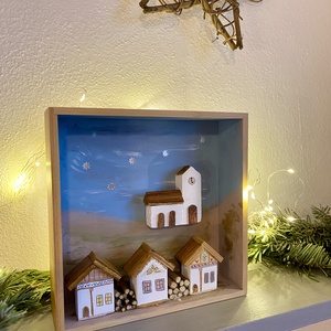 Karácsonyi falucska templommal - kézműves ajándékötlet - karácsony - adventi díszek - adventi ablakdekoráció - Meska.hu