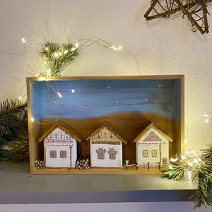 Karácsonyi falucska  - kézműves ajándékötlet, Karácsony, Adventi díszek, Adventi ablakdekoráció, Festett tárgyak, MESKA