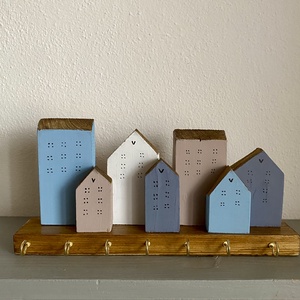 Kék, fehér, homok  színű fogas, kulcstartó, Otthon & Életmód, Bútor, Fogas, Famegmunkálás, MESKA