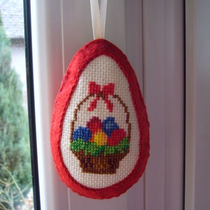 Keresztszemes függődísz filc tojás 12cm magas - otthon & életmód - dekoráció - fali és függő dekoráció - függődísz - Meska.hu