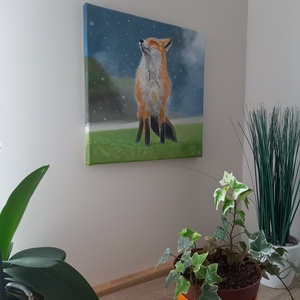 Róka a havazásban - művészet - festmény - olajfestmény - Meska.hu