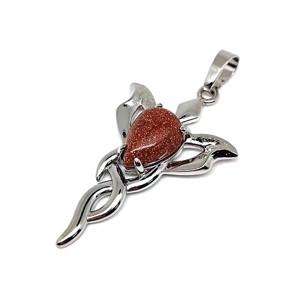 Csepp medál fém trefoil Goldstone vörös 2,5x4cm, Ékszer, Nyaklánc, Medál, , MESKA