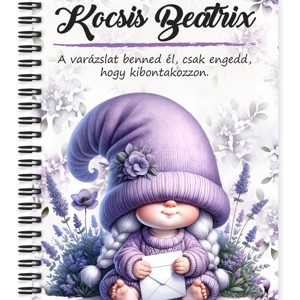 Személyre szabható - Cuki levendulás manólány levéllel mintás A6-os füzet, Otthon & Életmód, Papír, írószer, Jegyzetfüzet & Napló, , MESKA