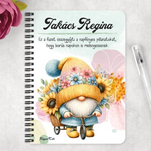 Személyre szabható - Kerékpáros napraforgós manó mintás A5-ös füzet - otthon & életmód - papír, írószer - jegyzetfüzet & napló - Meska.hu