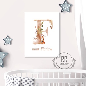 Betű vízfesték hatású, név, Gyerekszoba Kép, babaszoba dekoráció, falikép, névre szóló, kisfiú, róka, erdei állat, Otthon & Életmód, Babaszoba, gyerekszoba, Babaszoba kép, Fotó, grafika, rajz, illusztráció, MESKA