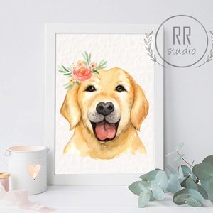 Kutya Vízfesték Kép, Gyerekszoba Falikép, kutyus, kiskutya, babaszoba dekoráció, kutyás, kutya fajták, golden retriever, Otthon & Életmód, Babaszoba, gyerekszoba, Babaszoba kép, Fotó, grafika, rajz, illusztráció, MESKA