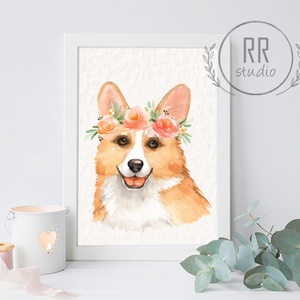 Kutya Vízfesték Kép, Gyerekszoba Falikép, kutyus, kiskutya, babaszoba dekoráció, kutyás, kutya fajták, Welsh corgi, Otthon & Életmód, Babaszoba, gyerekszoba, Babaszoba kép, Fotó, grafika, rajz, illusztráció, MESKA