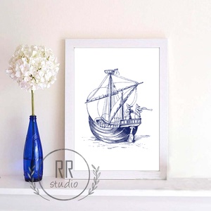 Nautical Falikép, otthoni dekoráció, nyári, tenger, kagyló, kép, hajó, tengerész - Meska.hu