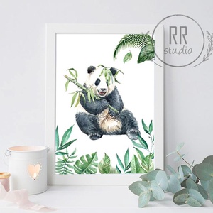 Trópusi állat, panda, medve, maci, bambusz, Dzsungel, Vízfesték Kép, Gyerekszoba Falikép, babaszoba dekoráció, állatos, , Otthon & Életmód, Babaszoba, gyerekszoba, Babaszoba kép, Fotó, grafika, rajz, illusztráció, MESKA