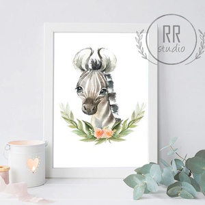 Afrikai állat, baba zebra, Vízfesték Kép, Gyerekszoba Falikép, babaszoba dekoráció, állatos, vadállat, afrika, szavanna, Otthon & Életmód, Babaszoba, gyerekszoba, Babaszoba kép, Fotó, grafika, rajz, illusztráció, MESKA