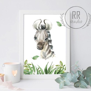 Afrikai állat, baba zebra, Vízfesték Kép, Gyerekszoba Falikép, babaszoba dekoráció, állatos, vadállat, afrika, szavanna, Otthon & Életmód, Babaszoba, gyerekszoba, Babaszoba kép, Fotó, grafika, rajz, illusztráció, MESKA