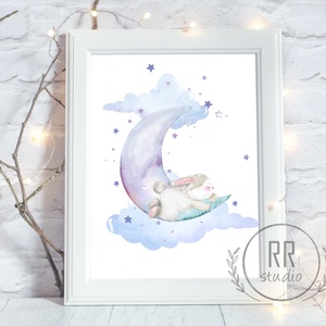 Nyuszi kép, A4-es PRINT Vízfesték hatású állat, Gyerekszoba Kép, babaszoba dekoráció, falikép, állatos, Otthon & Életmód, Babaszoba, gyerekszoba, Babaszoba kép, Fotó, grafika, rajz, illusztráció, MESKA