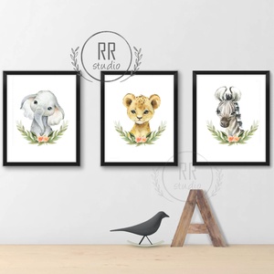 dzsungel, szafari, afrikai állatos, A4-es PRINT SZETT: 3DB kép, keret nélkül, Gyerekszoba Kép, Otthon & Lakás, Babaszoba, gyerekszoba, Babaszoba kép, Fotó, grafika, rajz, illusztráció, Meska