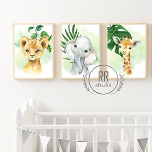 dzsungel, szafari, afrikai állatos, A4-es PRINT SZETT: 3DB kép, keret nélkül, Gyerekszoba Kép - Meska.hu