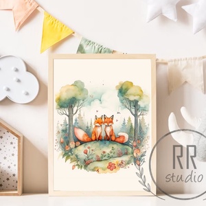 Róka, mese, Kép, Gyerekszoba Falikép, babaszoba dekorácó, PRINT (keret nélkül), Otthon & Életmód, Babaszoba, gyerekszoba, Babaszoba kép, Fotó, grafika, rajz, illusztráció, MESKA