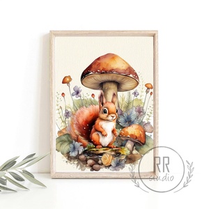 Vargánya, Mókus, állatos, gombás, mese, Kép, Gyerekszoba Falikép, babaszoba dekorácó, PRINT (keret nélkül), Otthon & Életmód, Babaszoba, gyerekszoba, Babaszoba kép, Fotó, grafika, rajz, illusztráció, MESKA