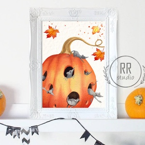 Őszi, tök, kisegér, falevél, gyerekszoba falikép, őszi dekoráció, halloween tök, halloween dekor, Otthon & Életmód, Dekoráció, Halloween, Halloweeni dekoráció, Fotó, grafika, rajz, illusztráció, MESKA