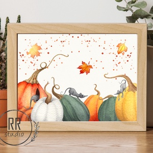 Őszi, tök, kisegér, falevél, gyerekszoba falikép, őszi dekoráció, halloween tök, halloween dekor, Otthon & Életmód, Dekoráció, Halloween, Halloweeni dekoráció, Fotó, grafika, rajz, illusztráció, MESKA