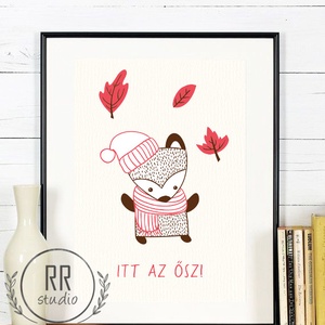 Őszi, borz, falevél, gyerekszoba falikép, őszi dekoráció, halloween dekor, , Fotó, grafika, rajz, illusztráció, MESKA