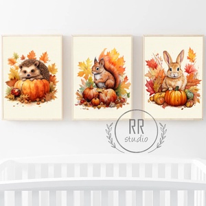 Őszi állatok, tök, állatos, süni, nyuszi, mókus, falevél, gyerekszoba falikép, őszi dekoráció, halloween dekor - otthon & életmód - dekoráció - halloween - halloweeni dekoráció - Meska.hu