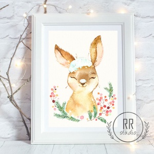 Nyuszis, Téli, karácsonyi falikép, print - Meska.hu