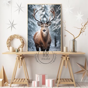Szarvasos kép, Téli, karácsonyi falikép, print, szarvas - karácsony - karácsonyi lakásdekoráció - karácsonyi lakásdíszek - Meska.hu