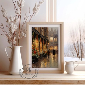 Hangulatos Téli táj, havas házak, karácsonyi város, karácsonyi falikép, print, kép - Meska.hu