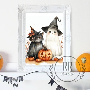 Halloween kép, Cica, szellem, Halloween party dekoráció, kiegészítő, falikép,  halloween dekor, - KERET NÉLKÜL - otthon & életmód - dekoráció - halloween - halloweeni dekoráció - Meska.hu