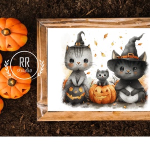 Halloween kép, Cica, cicás, fekete macska, Halloween party dekoráció, falikép, halloween dekor, - KERET NÉLKÜL, Otthon & Életmód, Dekoráció, Halloween, Halloweeni dekoráció, Fotó, grafika, rajz, illusztráció, MESKA