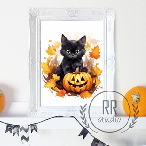 Halloween kép, Cica, cicás, fekete macska, Halloween party dekoráció, falikép, halloween dekor, - KERET NÉLKÜL - Meska.hu