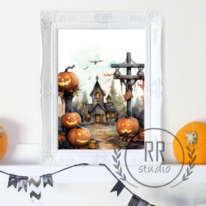 Halloween kép, kastély, szellem, ház, Halloween party dekoráció, falikép, halloween dekor, - KERET NÉLKÜL - otthon & életmód - dekoráció - halloween - halloweeni dekoráció - Meska.hu