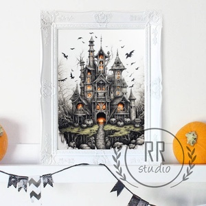 Halloween kép, kastély, szellem, ház, Halloween party dekoráció, falikép, halloween dekor, - KERET NÉLKÜL - Meska.hu