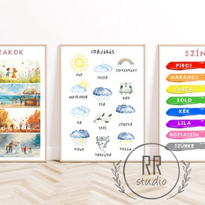 Edukációs poszter, 3db A4 print, tanulj játszva, ÉVSZAKOK, IDŐJÁRÁS, SZÍNEK, tanuláshoz, montessori, KERET NÉLKÜL - Meska.hu