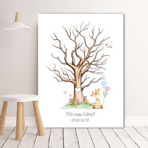 Baby shower, baba neme bejelentő, 30x40cm,  Ujjlenyomat fa, Feszített vászon kép, ujjlenyomatos - Meska.hu