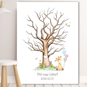 Baby shower, baba neme bejelentő, 30x40cm,  Ujjlenyomat fa, Feszített vászon kép, ujjlenyomatos - Meska.hu