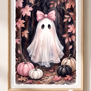Szellem masnival falikép, pasztell rózsaszín, lányos, halloween dekor, Halloween kép - KERET NÉLKÜL - Meska.hu