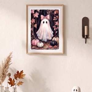 Szellem masnival falikép, pasztell rózsaszín, lányos, halloween dekor, Halloween kép - KERET NÉLKÜL - otthon & életmód - dekoráció - halloween - halloweeni dekoráció - Meska.hu