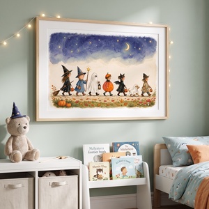 Vízfesték Halloween kép, gyerekek jelmezben, halloween dekor, Halloween kép - KERET NÉLKÜL - otthon & életmód - dekoráció - halloween - halloweeni dekoráció - Meska.hu
