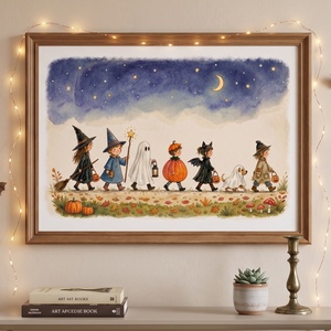 Vízfesték Halloween kép, gyerekek jelmezben, halloween dekor, Halloween kép - KERET NÉLKÜL - Meska.hu