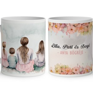 Kérd a neveddel - Anya és a három gyerek mintás bögre, Otthon & Életmód, Konyhafelszerelés, tálalás, Tálalás, Bögre & Csésze, , MESKA
