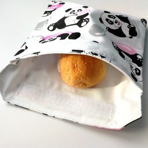 Pandás snackbag, tépőzáras uzsitasak, vízhatlan szendvicstartó, uzsonnás tasak, szendvics tartó újraszalvéta, Táska & Tok, Uzsonna- & Ebéd tartó, Szendvics csomagoló, Varrás, MESKA